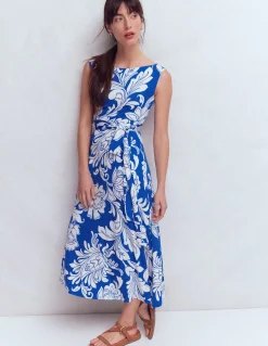 Boden Robes & Combinaisons|Midi-Robe midi Tamsin en jersey Bleu, motif Botanical Flourish Mono