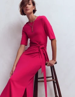 Boden Tenues De Travail|Robes & Combinaisons-Robe midi Zinnia en point de Rome à nouer Rose éclatant