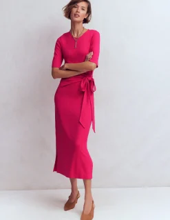 Boden Tenues De Travail|Robes & Combinaisons-Robe midi Zinnia en point de Rome à nouer Rose éclatant