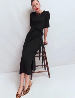 Boden Tenues De Travail|Robes & Combinaisons-Robe midi Zinnia en point de Rome à nouer Noir