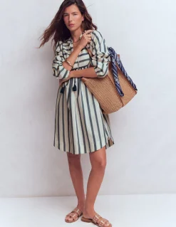 Boden Robes & Combinaisons|Robes Coupe Petite-Robe Pia en coton à empiècement Rayé bleu