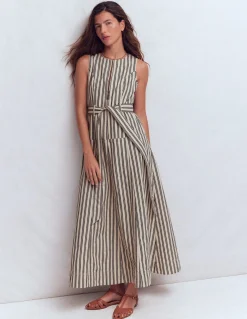 Boden Robes & Combinaisons|Midi-Robe sans manches zippée en jean Ivoire et Bleu Marine Rayé