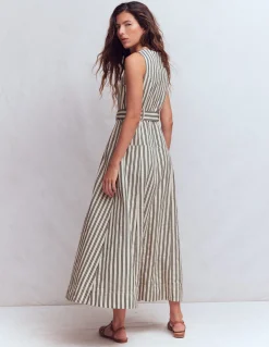 Boden Robes & Combinaisons|Midi-Robe sans manches zippée en jean Ivoire et Bleu Marine Rayé