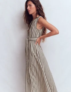 Boden Robes & Combinaisons|Midi-Robe sans manches zippée en jean Ivoire et Bleu Marine Rayé