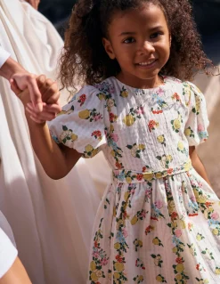 Boden Robes-Robe style vintage à ceinture large Motif floral citron ivoire doux