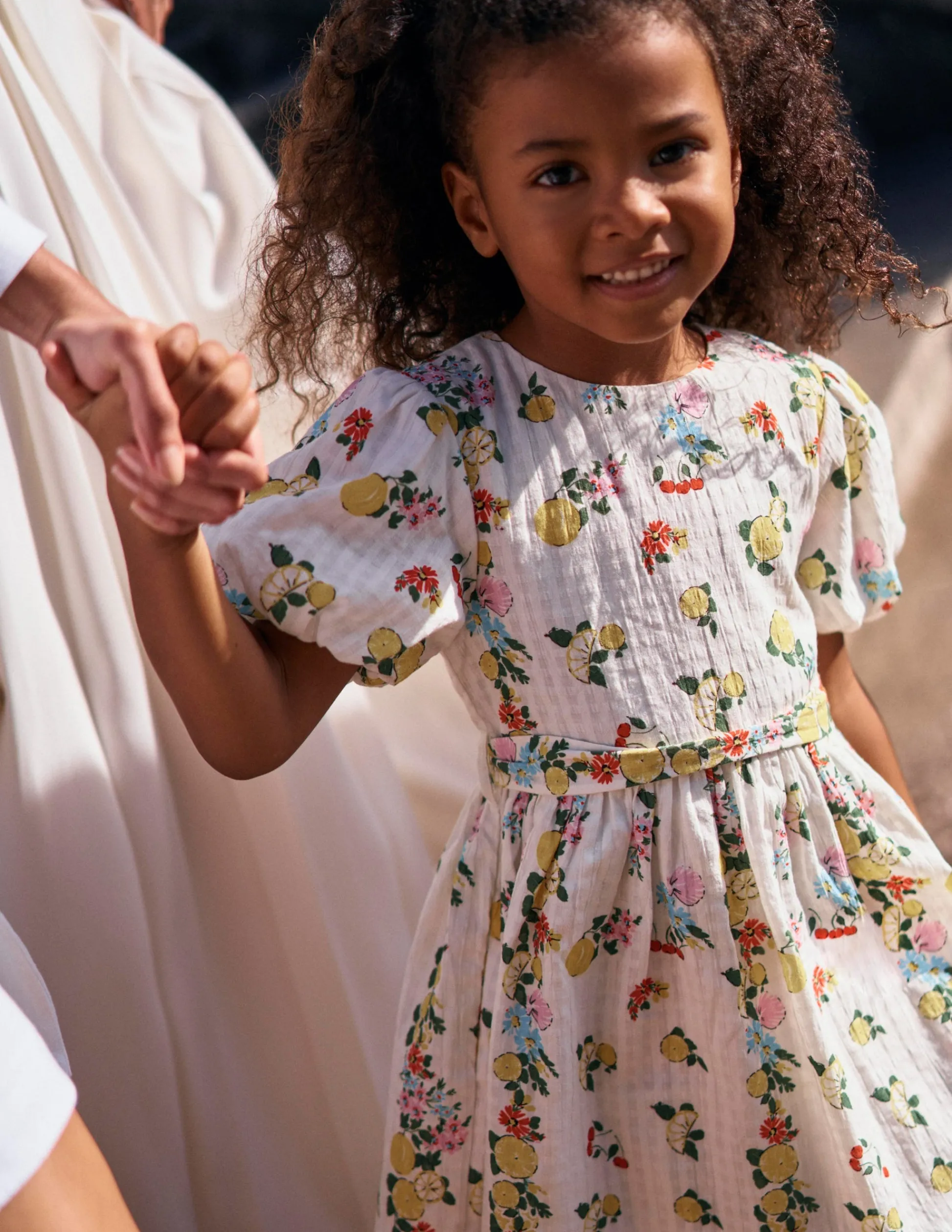 Boden Robes-Robe style vintage à ceinture large Motif floral citron ivoire doux