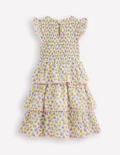 Boden Robes-Robe tissée à dentelle et volants Motif Rosa ivoire doux