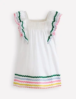 Boden Robes-Robe tissée à manches virevoltantes Ivoire doux