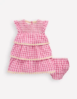 Boden Robes-Robe tissée à volants Pâquerettes vichy rose