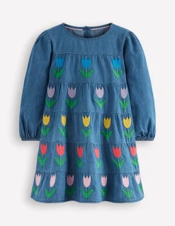 Boden Robes-Robe tissée tournoyante Tulipes vintage moyen