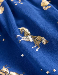 Boden Robes-Robe tournoyante Ariel en jersey Licornes bleu saphir