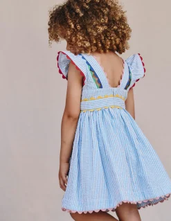 Boden Robes-Robe virevoltante à détails en zigzag Rayé bleu saphir