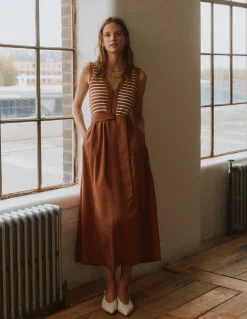 Boden Tenues De Travail|Robes & Combinaisons-Robe zippée sur le devant en mélange de techniques Rayé gingembre et ivoire