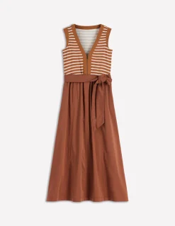 Boden Tenues De Travail|Robes & Combinaisons-Robe zippée sur le devant en mélange de techniques Rayé gingembre et ivoire