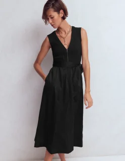 Boden Tenues De Travail|Midi-Robe zippée sur le devant en mélange de techniques Noir