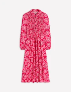 Boden Robes & Combinaisons|Midi-Robe-chemise à smocks en jersey Rouge Merida, motif Decorative Blossom