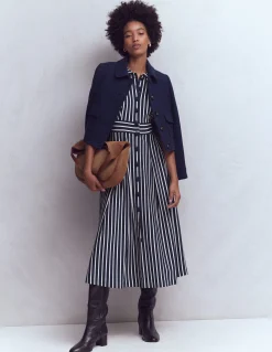 Boden Tenues De Travail|Robes & Combinaisons-Robe-chemise Bridget en point de Rome Bleu Marine/Ivoire