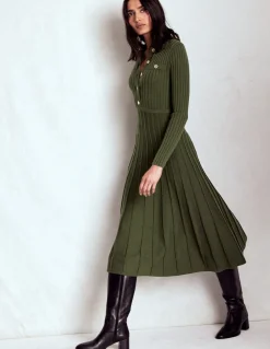 Boden Tenues De Travail|Robes & Combinaisons-Robe-chemise Brönte en maille côtelée Vert des bois