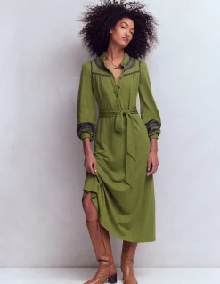Boden Robes & Combinaisons|Midi-Robe-chemise brodée en jersey Olive