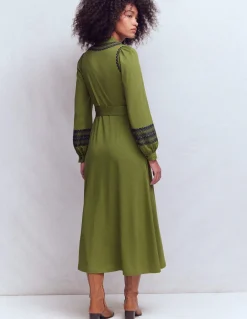 Boden Robes & Combinaisons|Midi-Robe-chemise brodée en jersey Olive