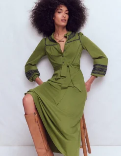 Boden Robes & Combinaisons|Midi-Robe-chemise brodée en jersey Olive