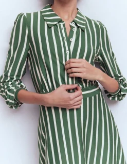 Boden Tenues De Travail|Robes & Combinaisons-Robe-chemise courte en jersey Orla Vert chasseur, rayé ivoire