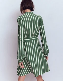 Boden Tenues De Travail|Robes & Combinaisons-Robe-chemise courte en jersey Orla Vert chasseur, rayé ivoire