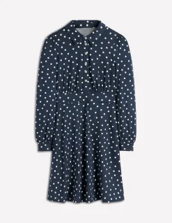 Boden Tenues De Travail|Robes & Combinaisons-Robe-chemise courte en jersey Orla Bleu marine foncé, pois peints