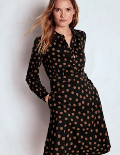 Boden Tenues De Travail-Robe-chemise courte en jersey Orla Brun roux, pois peints