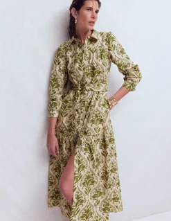 Boden Robes & Combinaisons|Longues-Robe-chemise longue Ellie en coton Motif Decorative Lattice vert