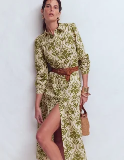 Boden Robes & Combinaisons|Longues-Robe-chemise longue Ellie en coton Motif Decorative Lattice vert