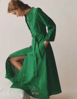 Boden Robes & Combinaisons|Longues-Robe-chemise Mae en lin mélangé Vert des Highlands