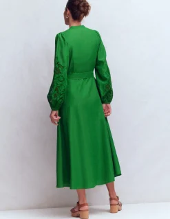 Boden Robes & Combinaisons|Longues-Robe-chemise Mae en lin mélangé Vert des Highlands