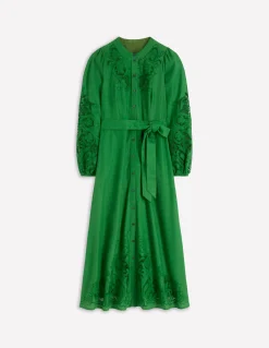 Boden Robes & Combinaisons|Longues-Robe-chemise Mae en lin mélangé Vert des Highlands