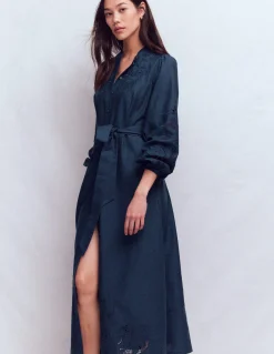 Boden Robes & Combinaisons|Longues-Robe-chemise Mae en lin mélangé Bleu marine