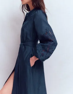 Boden Robes & Combinaisons|Longues-Robe-chemise Mae en lin mélangé Bleu marine