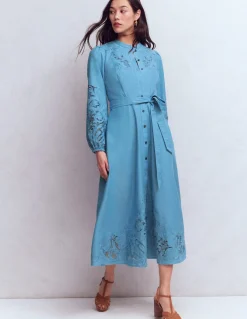 Boden Robes & Combinaisons|Longues-Robe-chemise Mae en lin mélangé Bleu céleste