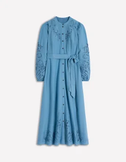 Boden Robes & Combinaisons|Longues-Robe-chemise Mae en lin mélangé Bleu céleste