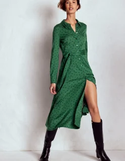 Boden Tenues De Travail|Robes & Combinaisons-Robe-chemise Marcia en jersey Vert chasseur, pois peints