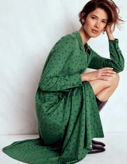 Boden Tenues De Travail|Robes & Combinaisons-Robe-chemise Marcia en jersey Vert chasseur, pois peints