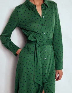 Boden Tenues De Travail|Robes & Combinaisons-Robe-chemise Marcia en jersey Vert chasseur, pois peints