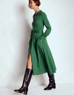 Boden Tenues De Travail|Robes & Combinaisons-Robe-chemise Marcia en jersey Vert chasseur, pois peints