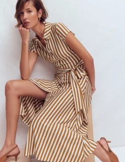 Boden Tenues De Travail|Robes & Combinaisons-Robe-chemise Marcia en jersey Cognac, rayé ivoire