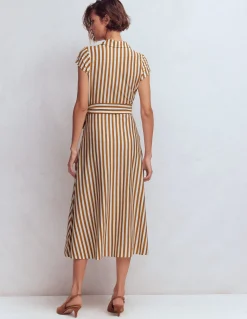 Boden Tenues De Travail|Robes & Combinaisons-Robe-chemise Marcia en jersey Cognac, rayé ivoire