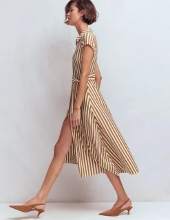 Boden Tenues De Travail|Robes & Combinaisons-Robe-chemise Marcia en jersey Cognac, rayé ivoire