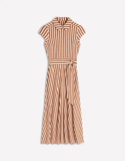 Boden Tenues De Travail|Robes & Combinaisons-Robe-chemise Marcia en jersey Cognac, rayé ivoire