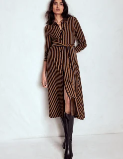 Boden Tenues De Travail|Robes & Combinaisons-Robe-chemise Marcia en jersey Pain d'épices, rayé bleu marine