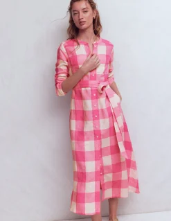 Boden Robes & Combinaisons|Longues-Robe-chemise Mollie en lin Vichy punch rose