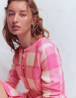 Boden Robes & Combinaisons|Longues-Robe-chemise Mollie en lin Vichy punch rose