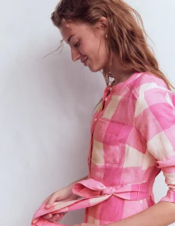 Boden Robes & Combinaisons|Longues-Robe-chemise Mollie en lin Vichy punch rose